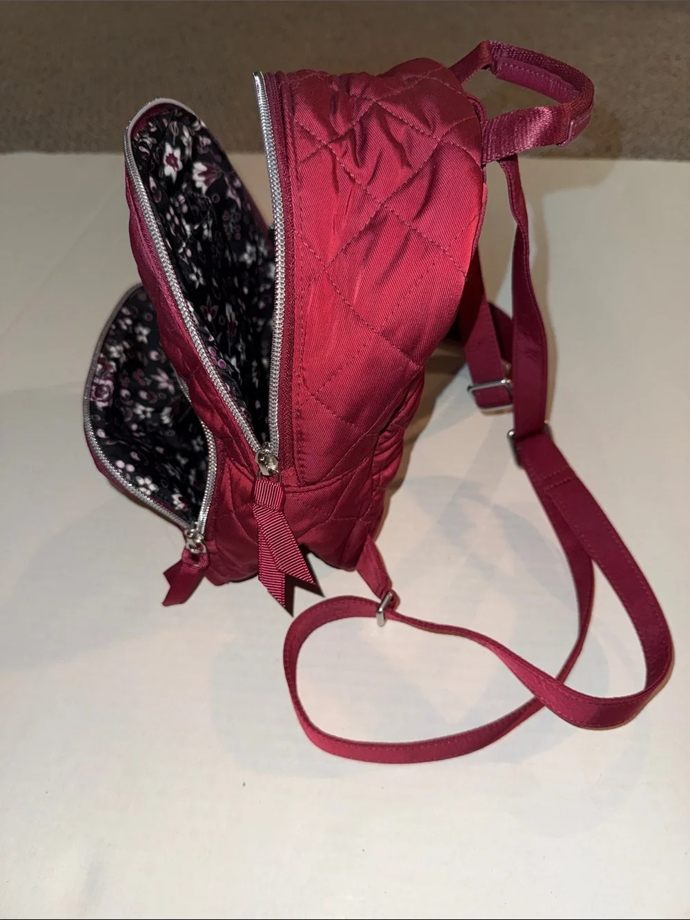 Vera Bradley Quilted Mini Backpack in Raspberry